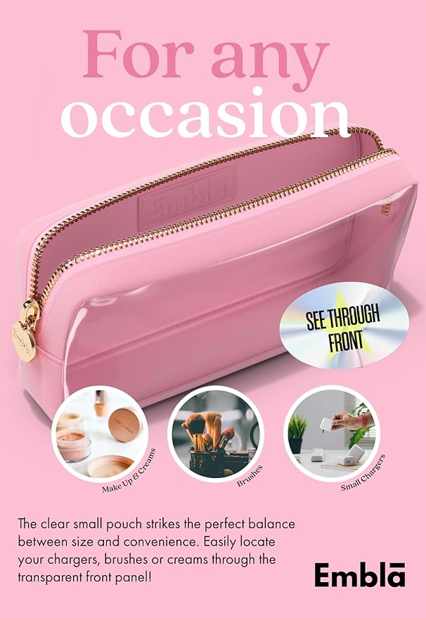 Embla London Makeup Bag Cosmetic Case, Clear Zipper Make Up Pouch and Toiletry Travel Tote, Cute Skincare Pouches for Women Girls, Preppy Purse Cosmetic Organizer, Small Makeup Bags, Flamingo Pink
