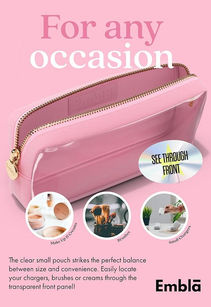 Embla London Makeup Bag Cosmetic Case, Clear Zipper Make Up Pouch and Toiletry Travel Tote, Cute Skincare Pouches for Women Girls, Preppy Purse Cosmetic Organizer, Small Makeup Bags, Flamingo Pink