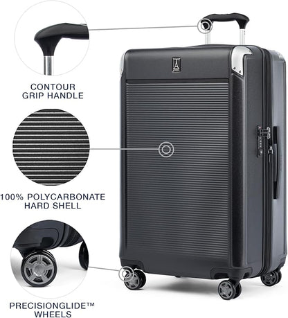 Travelpro Platinum Elite Hardside Expandable Checked Luggage, 8 Wheel Spinner, TSA Lock, Hard Shell Polycarbonate Suitcase, Shadow Black, Checked Large 28-Inch