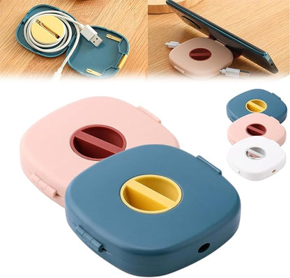 2 in 1 Cable Winder with Phone Stand, Durable Cable Organizer and Charging Stand, Cord Cable Winder Organizer with Phone Stand Rotate, for Charging Cable Case Earphones USB Wires (Pink+Blue)