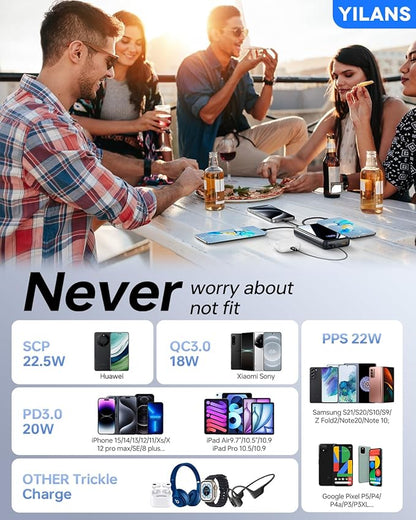 Portable Charger,50000mAh Power Bank Built-in Cable, 22.5W USB C In & Out Fast Charging, External Battery Pack with 6 Output & 2 Input, Travel Phone Charger for iPhone 17/16/15/14/13/12, Android