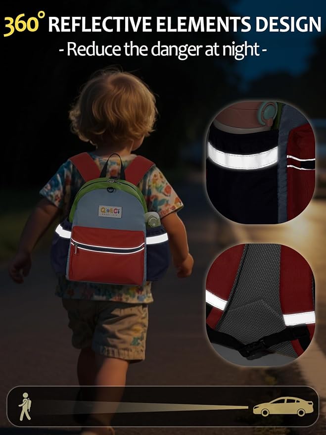 Toddler Backpack with Leash for Boys Girls Kids Kindergarten Nursery, 11” Baby Leash Backpack with Reflective, Toddler Bookbag with Anti-Lost Harness for Walking, Orange&Red