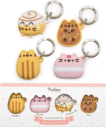 iFace x Pusheen Café Series Silicone Protective Cover [ Compatible with Apple AirTag][Cute Character Case] [Carabiner Keychain Clip Included] - Set of 4 in Gift Box