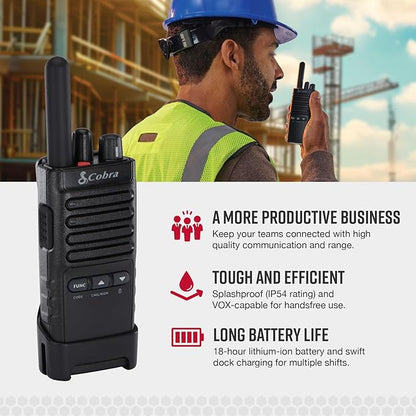 Cobra Business Radio Bundle – 8 Professional Walkie Talkies (2 PX280, 6 PX650) + 2 Headsets - Compact Long-Range Two-Way Radios, Dock Chargers, IP54 Durable, Rechargeable