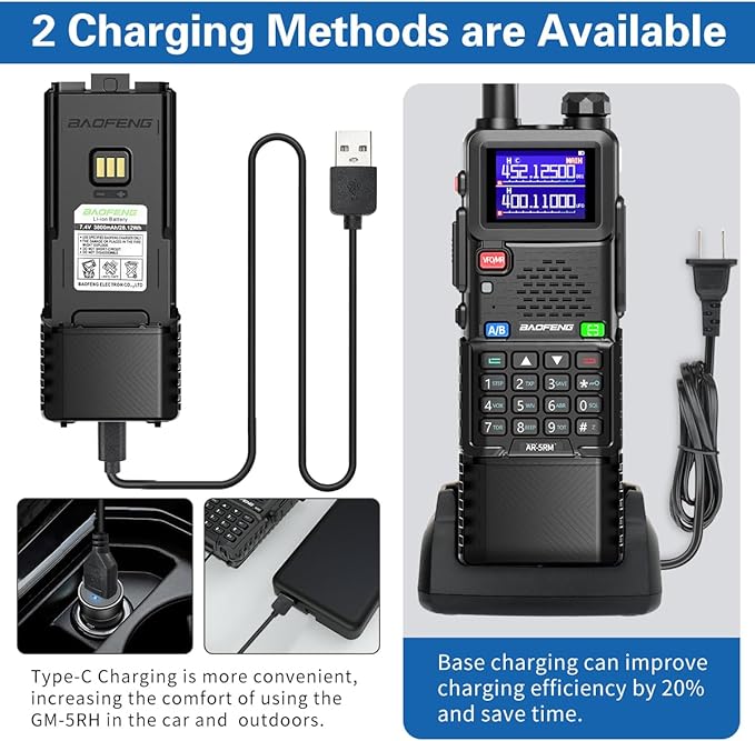Baofeng Radio Ham Radio Long Range 5RM 10W Handheld Rechargeable 3800mAh Extended Battery NOAA Emergency Weather Tactical Two Way Radio Walkie Talkies For Adults USB-C Charger for Survival Gear,2 Pack
