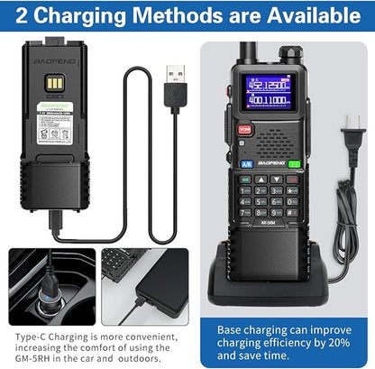Baofeng Radio Ham Radio Long Range 5RM 10W Handheld Rechargeable 3800mAh Extended Battery NOAA Emergency Weather Tactical Two Way Radio Walkie Talkies For Adults USB-C Charger for Survival Gear,2 Pack