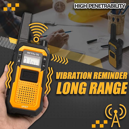Retevis RB48 Waterproof Walkie Talkies, Heavy Duty Two Way Radio, Advanced Triple Proof, Vibration Call, USB-C, SOS,2000mAh, NOAA, 2 Way Radio(2 Pack) Yellow