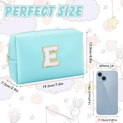 Gifts for Girls Initial Makeup Bag Personalized Cosmetic Bag with Zipper Cute Travel Toiletry Bag Waterproof PU Preppy Makeup Pouch Birthday Gift for Teen Girls Women(Blue E)