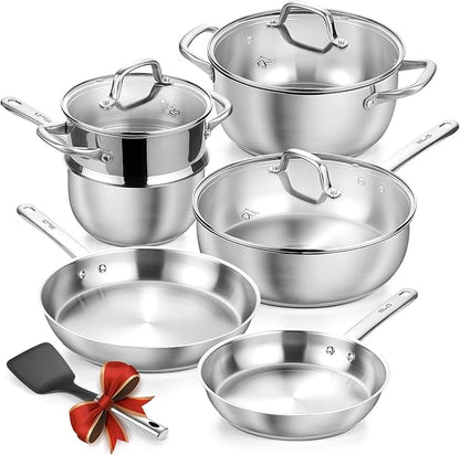 KOCH SYSTEME CS Stainless Steel Cookware Set 10 Piece, 18/10 Stainless Steel Pots and Pans Set for Professional Cooking, Kitchen Cookware Sets, Induction Compatible, Pots and Pans Set, Cooking Set