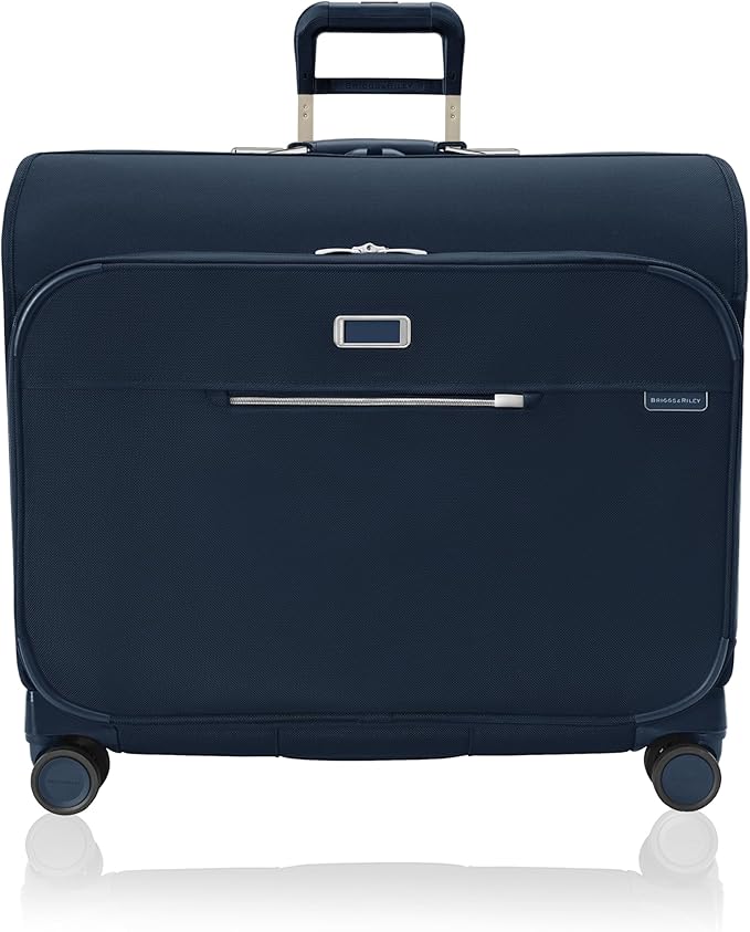 Briggs & Riley Deluxe Wardrobe Spinner - Checked Luggage for Travel, Suitcases with Wheels, Softside Rolling Bag for Men & Women, Built in Hook for Clothes - Baseline Collection, Navy