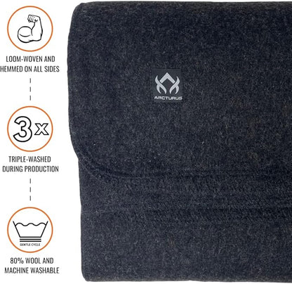 Arcturus Military Wool Blanket - Warm, Thick, Washable - Great for Outdoors, Camping, Stadium Blanket, Picnics, Travel - Car & Bushcraft Survival Kits