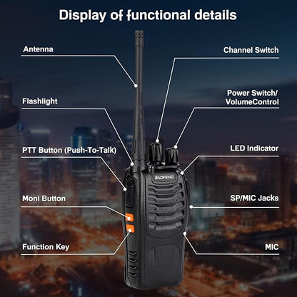 Baofeng Walkie Talkies 888S Rechargeable Long Range with Earpieces for Adults, 16 Channel Professional Radio Handheld Two Way Radios Li-ion Battery and Charger Included (4pack with 4earpiece)