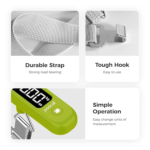 pack all 110 Lbs Luggage Scale, Digital Handheld Baggage Scale, Travel Suitcase Weight Scale with LCD Display, Battery Included, Apple Green