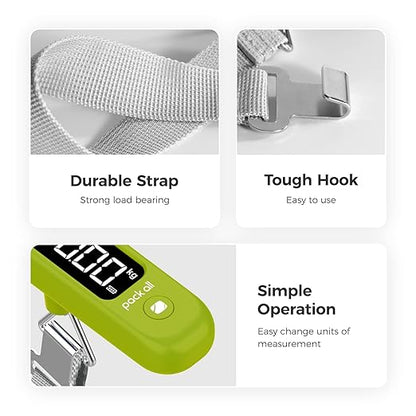 pack all 110 Lbs Luggage Scale, Digital Handheld Baggage Scale, Travel Suitcase Weight Scale with LCD Display, Battery Included, Apple Green
