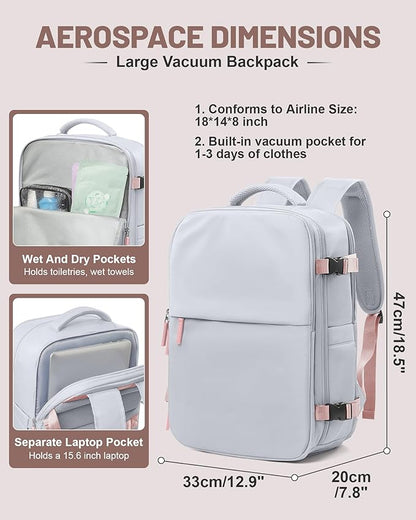 Vacuum Backpack With Pump Large Travel Laptop Backpacks For Women Men Carry On Backpack Vacpack Backpacks With Vacuum Compression Grey