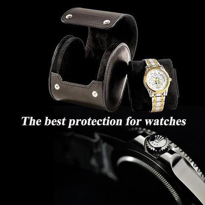 MR.OKAY Single Watch Travel Case-Classic Leather Watch Case With Superb Texture.Portable Watch Roll Or Organizer For Storage And Display.Men's Great Gift For Traveling, 100% Handmade by Artisans