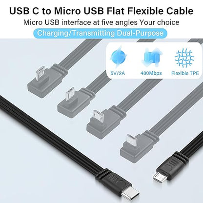Flexible USB Type-C to Micro USB Cable,Micro 5pin to USB C Flat Data Cable,Type C-to-Micro Short Flat Cable Supporting Charging& DataTransfer,for Phone,Camera,Laptop-30CM(Straight)