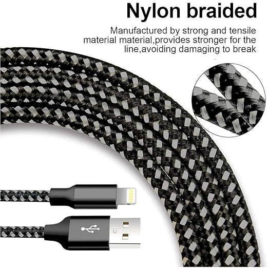 cugunu iPhone Charger, 5 Pack 3/3/6/6/10FT MFi Certified USB Lightning Cable Nylon Braided Fast Charging Cord Compatible for iPhone 14/13/12/11/X/Max/8/7/6/5/SE/Plus/iPad - Black Gray