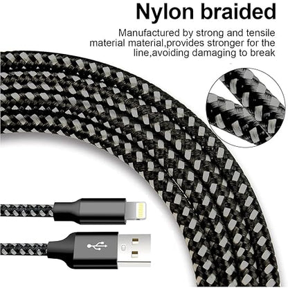 cugunu iPhone Charger, 5 Pack 3/3/6/6/10FT MFi Certified USB Lightning Cable Nylon Braided Fast Charging Cord Compatible for iPhone 14/13/12/11/X/Max/8/7/6/5/SE/Plus/iPad - Black Gray