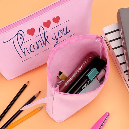 10 Pieces Cotton Canvas Makeup Bag with Bottom and Strap, Multi-Purpose Cosmetic Bag with Zipper Travel Toiletry Pouch, Blank DIY Craft Bag Pencil Bag (Pink, M) (MN-WB07)