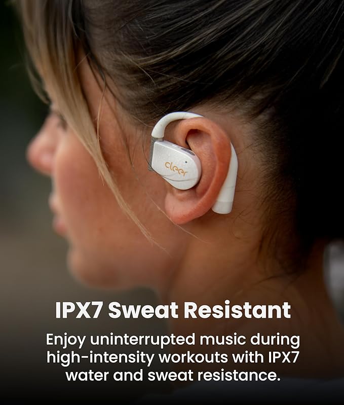 Cleer ARC 4 Plus Open Ear Earbuds,True Wireless Bluetooth Earphones with Dolby Audio and Head Tracking, Earhook Earbuds with 34H Playtime, IPX7 Waterproof Sports Headphones for Workout, EQ, White