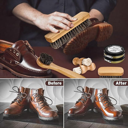 SelfTek Shoe Shine Kit - 15 PCS Shoe Polish Kit, Leather Boot Care Kit with Horsehair Brush and More with Portable Travel Case for Gentle Care Cleaning, Birthday Gifts for Men