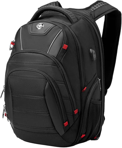 Swissdigital Design Travel Backpack for Men with Finder（color random）, TSA Friendly USB Charging RFID Protection Business Backpack Fits 15.6" Laptops Black | J14BT013-BR