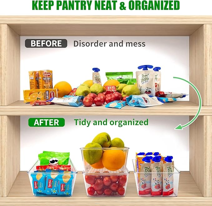 8 Pack Pantry Organizers,Clear Plastic Organizer Bins for Kitchen,Fridge,Drawer Organization and Storage,4 compartment Snack Containers for Spice Packets,Tea bag