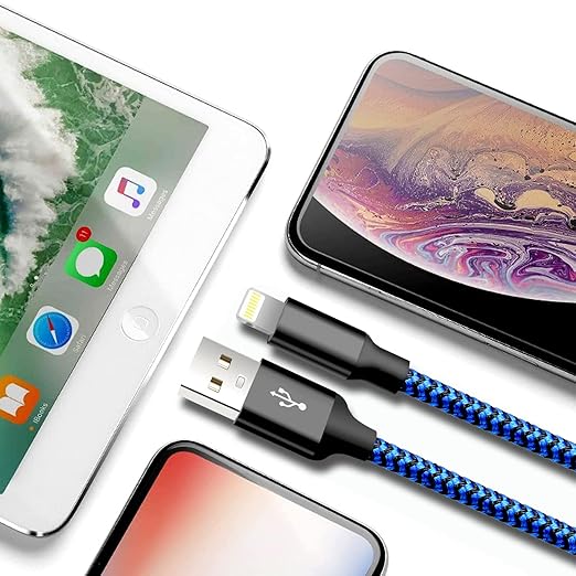 cugunu iPhone Charger, 5 Pack 3/3/6/6/10FT Apple MFi Certified USB Lightning Cable Nylon Braided Fast Charging Cord Compatible for iPhone 14/13/12/11/X/Max/8/7/6/5/SE/Plus/iPad - Black Blue
