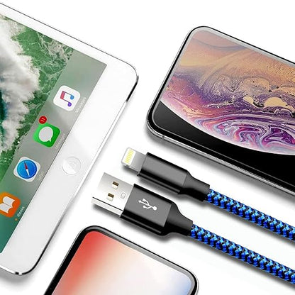 cugunu iPhone Charger, 5 Pack 3/3/6/6/10FT Apple MFi Certified USB Lightning Cable Nylon Braided Fast Charging Cord Compatible for iPhone 14/13/12/11/X/Max/8/7/6/5/SE/Plus/iPad - Black Blue