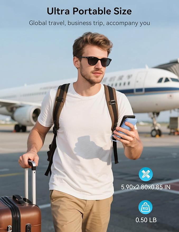 Portable Charger, 10000mAh 22.5W Fast Charging Power Bank with Built in Cable & Wall Plug, Travel Essential Battery Pack with LED Display, External Charger for iPhone 17/16, iWatch 11/10/9/8/Ultra/SE