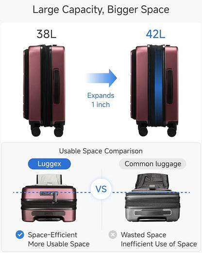 Carry On Luggage 22x14x9 Airline Approved, FLO5 Expandable Polycarbonate Suitcase with Front Pocket (FX-Core, Cheery, 20 Inch)