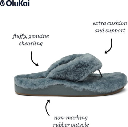 OLUKAI Kipe'a Heu Women's Sandal Slippers, Soft & Comfortable Shearling-Wrapped Straps, Durable Rubber Outsoles for All-Day Wear, Causal & Cute Everyday Style