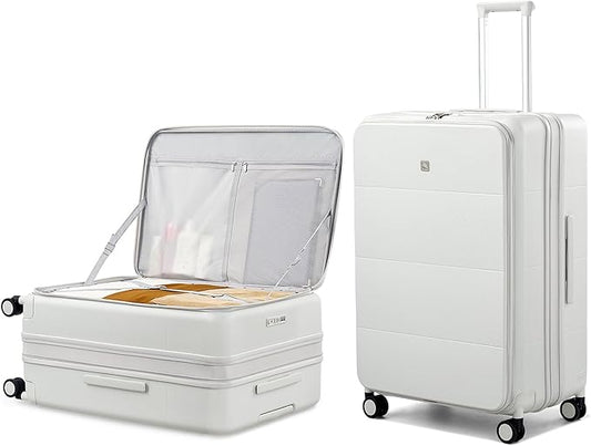 Hanke Hardside Expandable Large Checked Luggage, 28 Inch Top Opening Trunk Luggages with Spinner Wheels, All-PC Hard Shell Suitcase, Lightweight TSA Approved (Smoke White, 120L)