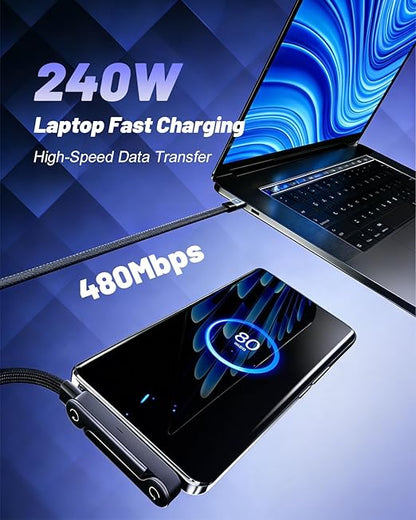 Charge Stand 2 in 1 Cable,240w Fast Charging Cable with Built-In Holde,Invisible Holder Charger Cables,360° Rotation,5ft USB C Nylon Braided High-Speed Charger Cord for Phone,Tablets,Laptops(U-C,1PC)