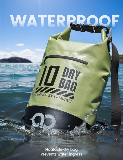 Lamicall Dry Bag, Waterproof Bag - [Durable & Floating] 5L/10L/20L/30L/40L Roll Top Drybag with Water Proof Phone Pouch for Travel Swimming Boating Kayaking Paddle Board Camping Beach Accessories