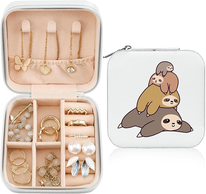 MAYCARI Jewelry Box with Cute Sloth Pattern Design, PU Leather Jewelry Travel Organizer Case-Rings/Earrings/Necklace Storage Box for Women Birthday Mom Friends Her Bridesmaids Girls Teenage