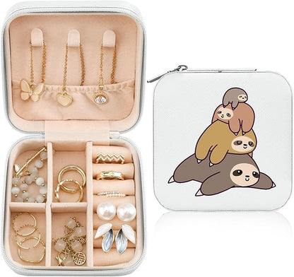 MAYCARI Jewelry Box with Cute Sloth Pattern Design, PU Leather Jewelry Travel Organizer Case-Rings/Earrings/Necklace Storage Box for Women Birthday Mom Friends Her Bridesmaids Girls Teenage