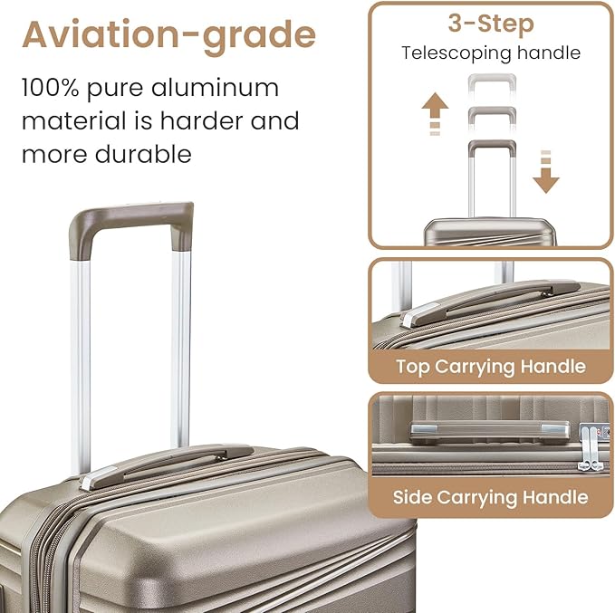 Merax Hardside Luggage Sets 4 Piece with Spinner Wheels,Lightweight Suitcase Set with TSA Lock,Travel Luggage Set with Telescoping HandleChampagne,14/20/24/28