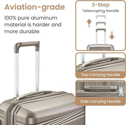 Merax Hardside Luggage Sets 4 Piece with Spinner Wheels,Lightweight Suitcase Set with TSA Lock,Travel Luggage Set with Telescoping HandleChampagne,14/20/24/28