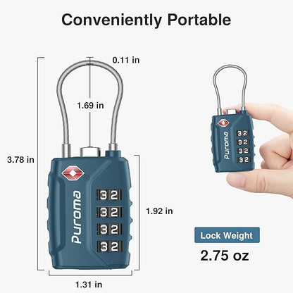 Puroma 2 Pack TSA Approved Luggage Locks, 4 Digit Combination Travel Locks Resettable Code Lock with Zinc Alloy Body for Suitcase, Toolbox, Backpack, Bag, Gym Locker (Basic Blue Peacock)