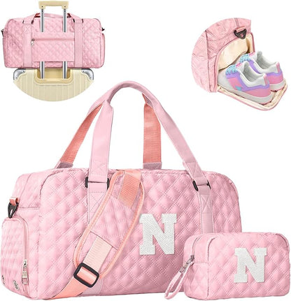 Initial Travel Duffle Bag Women Girls Gift: Personalized Weekender bags, Dance Cheer bag Sports for Girl, Kid Gymnastics Bags, Birthday Gifts for Women Girls Kids Teens Mom Teacher