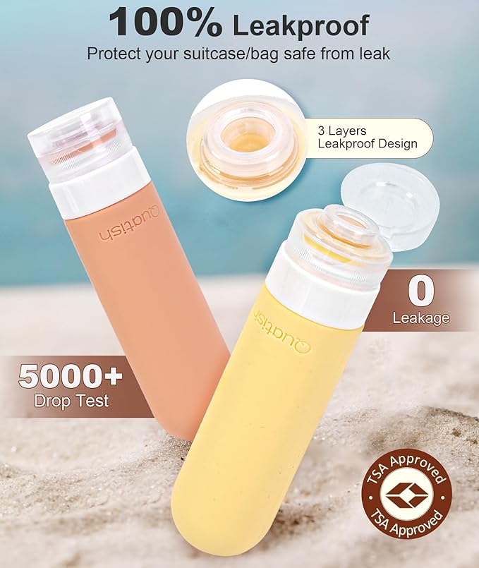 Quatish Travel Bottles for Toiletries, Original Patented Leak Proof Travel Size Containers, 3 oz Tsa Approved Silicone Shampoo and Conditioner Bottles, 4 Pack, Multi-ColorB