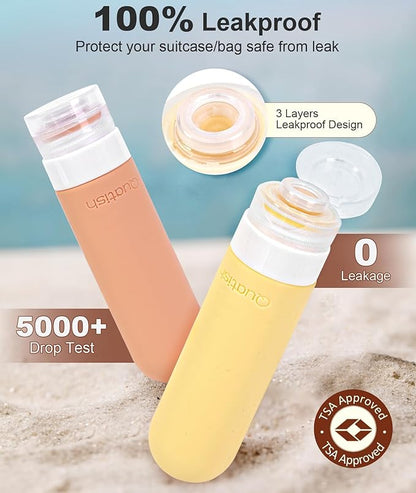Quatish Travel Bottles for Toiletries, Original Patented Leak Proof Travel Size Containers, 3 oz Tsa Approved Silicone Shampoo and Conditioner Bottles, 4 Pack, Multi-ColorB