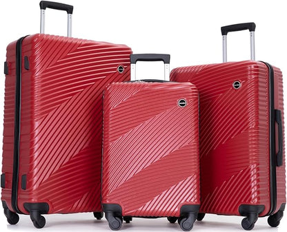 Travelhouse Luggage Sets, Expandable Hardside Suitcases 24in/28in, Carry on 20in,3 Piece Set Travel Luggages Clearance with Double Spinner Wheels TSA Lock Lightweight (RED)
