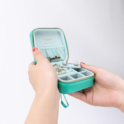 Angelina's Palace Personalized Jewelry Case with Name Engraved,Custom Leather Travel Jewelry Organizer Box for Rings,Earrings,Necklaces,Birthday Bridesmaid Gift For Women