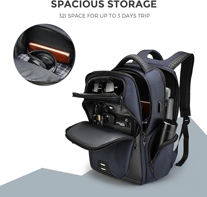 Swissdigital Design Men's Laptop Backpack for College and Business Travel with Integrated USB Charging Port and RFID Protection Fits Laptops up to 15.6 inch, Blue | SD1695-12