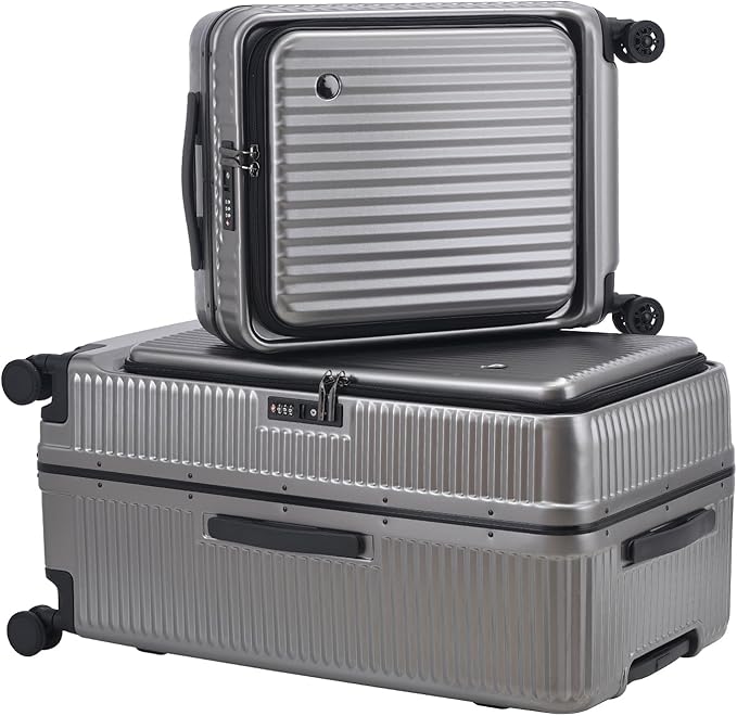 2 pieces 20/29 Aluminum Frame Carry On and Checked Luggage Set with Side Opening,Lightweight Hardshell ABS+PC Trunk Suitcase with TSA Lock,360° Universal Wheels & Adjustable Handle,Dark Gray