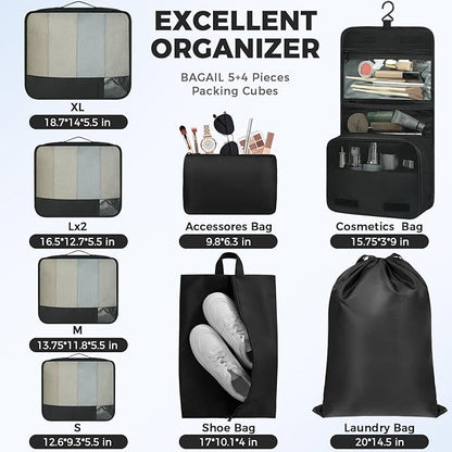 BAGAIL 9 Set Packing Cubes Luggage Packing Organizers for Travel Accessories
