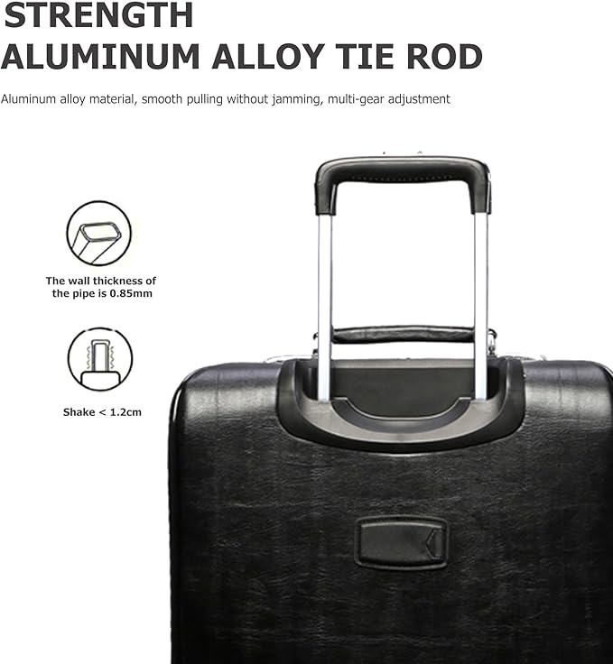 feilario Business Spinner Wheels Luggage PVC Leather Waterproof Carry-On Suitcase Aluminum Alloy Handle Soft Shell Luggage with TSA Lock (Black, 20in)
